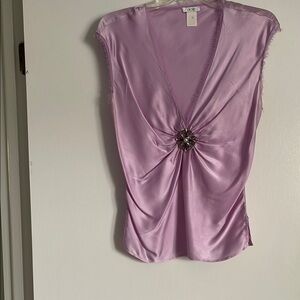 Cache Purple Ruched Embellished Sleeveless Blouse